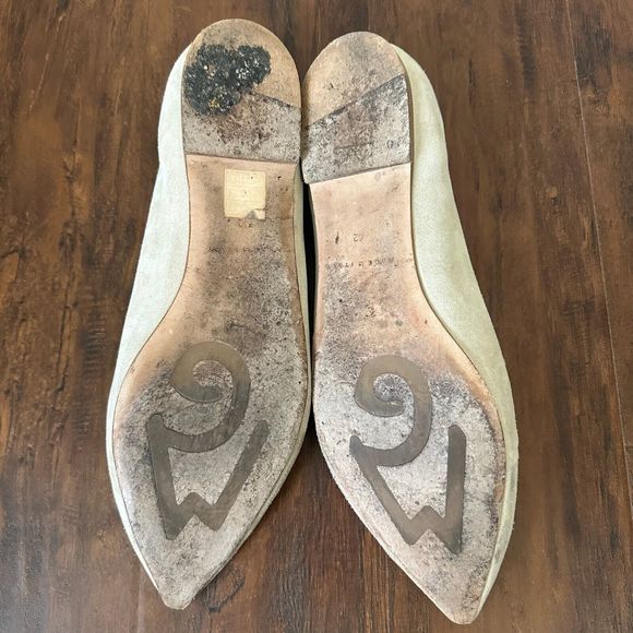 M. GEMI “The Gia” Pointed Toe Suede Flat in Taupe with Gold Accent - Picture 12 of 13